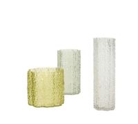 Set di 3 Vasi Tripli Hübsch: Trasparente, Verde Scuro e Verde Chiaro.