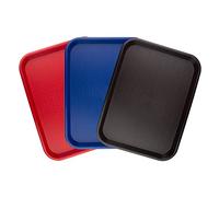 Set di 3 vassoi di servizio rettangolari in plastica - 1 rosso 1 blu 1 marrone