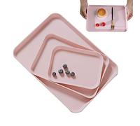 Set di 3 vassoi di servizio, vassoio di plastica rettangolare, vassoio di servizio rosa, vassoio di servizio in plastica, vassoio antiscivolo rettangolare, per cucina, sala pranzo, caffè (rosa)