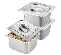 Set di 3 vassoi in acciaio inox per alimenti, piatto in acciaio inox con coperchio, GN 1/6 contenitore, vassoio rettangolare in acciaio inox, vassoio per gastro-inox, padella a vapore impilabile per