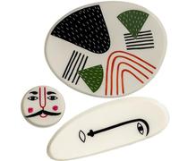 Set di 3 vassoi in metallo smaltato con volti in multicolore 27x33x1 cm
