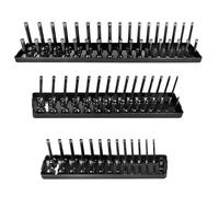 Set di 3 vassoi porta bussole in plastica ABS, set di vassoi per prese da 1/4"/3/8"/1/2", porta bussole profonde e poco profonde, vassoio in plastica metrica (nero)