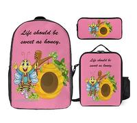 Set di 3 zaini a forma di coccinella per bambini, per ragazzi e adolescenti, con portapranzo termico, Tt-20, Taglia unica, Zaini Daypack