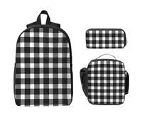Set di 3 zaini a quadri neri e bianchi, con borsa per il pranzo, astuccio vintage, 3 pezzi, borsa termica per il pranzo, regali per donne e uomini