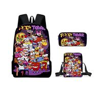 Set di 3 zaini a torre per pizza, astuccio a tracolla, borsa per la scuola, con borsa per il pranzo, zaino da gioco, borse a tracolla, grande capacità, impermeabile, per studenti delle scuole medie