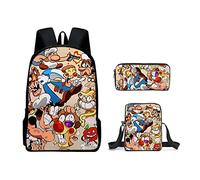 Set di 3 zaini a torre per pizza, astuccio a tracolla, borsa per la scuola, con borsa per il pranzo, zaino da gioco, borse a tracolla, grande capacità, impermeabile, per studenti delle scuole medie