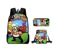 Set di 3 zaini a torre per pizza, astuccio a tracolla, borsa per la scuola, con borsa per il pranzo, zaino da gioco, borse a tracolla, grande capacità, impermeabile, per studenti delle scuole medie