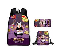 Set di 3 zaini a torre per pizza, astuccio a tracolla, borsa per la scuola, con borsa per il pranzo, zaino da gioco, borse a tracolla, grande capacità, impermeabile, per studenti delle scuole medie