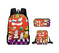 Set di 3 zaini a torre per pizza, astuccio a tracolla, borsa per la scuola, con borsa per il pranzo, zaino da gioco, borse a tracolla, grande capacità, impermeabile, per studenti delle scuole medie