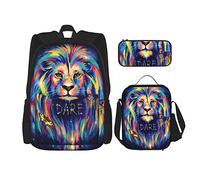 Set di 3 zaini (arte del leone della galassia) con borsa per libri + borsa per il pranzo + astuccio per matite, carini per l'università, il lavoro, la palestra, l'escursionismo, la pesca, da portare a