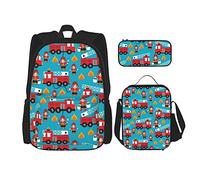 Set di 3 zaini (camion dei pompieri e auto dei ragazzi eroi), borsa per libri + borsa per il pranzo + astuccio, grazioso zaino per università, lavoro, palestra, escursionismo, pesca, borsa per compute