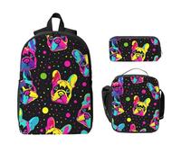 Set di 3 zaini colorati con bulldog per ragazze e ragazzi, con borsa per il pranzo, astuccio per matite con cane carino, borse per la scuola, isolanti, regali per donne e uomini