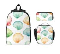 Set di 3 zaini colorati con conchiglie per ragazze e ragazzi, con borsa per il pranzo, astuccio per la scuola, isolato, regalo per donne e uomini