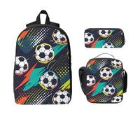 Set di 3 zaini colorati da calcio per ragazze e ragazzi, con borsa per il pranzo, astuccio, palla sportiva, borse per la scuola, isolate, regali per donne e uomini