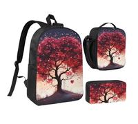 Set di 3 zaini con albero dell'amore con custodia termica per portapranzo, borsa leggera per laptop da 17 pollici, borsa per il pranzo a tracolla e astuccio 3 in 1