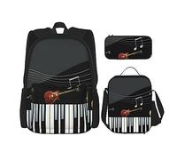 Set di 3 zaini con ananas, borsa a tracolla regolabile con astuccio portapranzo, Modello per pianoforte a chitarra, Taglia unica, Zaini Daypack