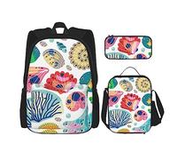 Set di 3 zaini con ananas, borsa a tracolla regolabile con astuccio portapranzo, Vita marina, Taglia unica, Zaino daypack