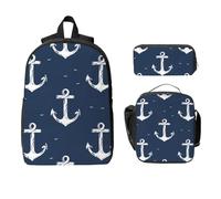 Set di 3 zaini con ancora marina, per ragazze e ragazzi, con borsa per il pranzo, astuccio per la scuola, borsa termica per il pranzo, regalo per donne e uomini