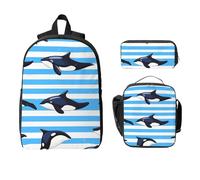 Set di 3 zaini con balena a strisce per ragazze e ragazzi, con borsa per il pranzo, astuccio per matite, squalo oceano, 3 pezzi, borse per la scuola, isolanti, regali per donne e uomini