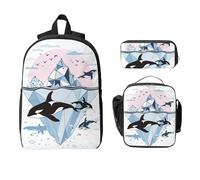 Set di 3 zaini con balena ad acquerello, per ragazze e ragazzi, con borsa per il pranzo, astuccio per matite e matite, 3 pezzi, borse per la scuola, isolanti, regali per donne e uomini