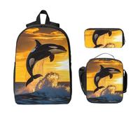 Set di 3 zaini con balena oceanica, per ragazze e ragazzi, con borsa per il pranzo, astuccio, tramonto, mare, 3 pezzi, borse per la scuola, isolanti, regali per donne e uomini