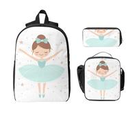 Set di 3 zaini con ballerina carino, per ragazze e ragazzi, con borsa per il pranzo, astuccio per matite e matite Star Dancer, borse per la scuola, isolanti, regali per donne e uomini