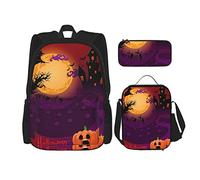 Set di 3 zaini con cani husky, borsa a tracolla regolabile con astuccio portapranzo, Happy Halloween., Taglia unica, Zaini Daypack
