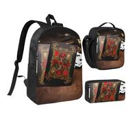 Set di 3 zaini con carte da gioco con portapranzo isolato, astuccio per matite, borsa leggera per laptop da 17 pollici, borsa per il pranzo a tracolla e astuccio 3 in 1
