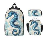 Set di 3 zaini con cavalluccio marino corallo per ragazze e ragazzi con borsa per il pranzo astuccio per matite Sea Ocean 3 pezzi borse scolastiche isolate per il pranzo regali per donne uomini