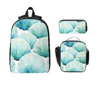 Set di 3 zaini con conchiglie color foglia di tè acquerello, per ragazze e ragazzi, con borsa per il pranzo, astuccio per matite oceano, borse scolastiche isolate, regalo per donne e uomini