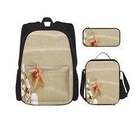 Set di 3 zaini con conchiglie esotiche sulla sabbia, semplice e tranquillo, per viaggi, estate, spiaggia, fotografia, borsa da viaggio, lavoro, scuola, astuccio, borsa per il pranzo, combinazione per