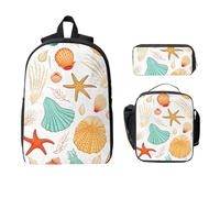 Set di 3 zaini con conchiglie marine, corallo, per ragazze e ragazzi, con borsa per il pranzo, astuccio per matite e matite oceaniche, 3 pezzi, borse per la scuola, isolanti, regali per donne e uomini