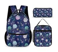 Set di 3 zaini con conchiglie marine per bambini, per ragazzi e adolescenti, con portapranzo termico, Tt-15, Taglia unica, Zaini Daypack