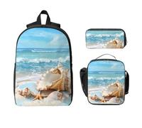 Set di 3 zaini con conchiglie per ragazze e ragazzi, con borsa per il pranzo, astuccio per la scuola, borsa termica per il pranzo, regalo per donne e uomini