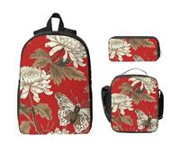 Set di 3 zaini con crisantemo e farfalle, per ragazze e ragazzi, con borsa per il pranzo, astuccio, autunno vintage, 3 pezzi, borse per la scuola, isolanti, regali per donne e uomini