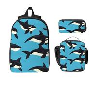 Set di 3 zaini con delfino, per ragazze e ragazzi, con borsa per il pranzo, astuccio per matite, balena marina, corallo, 3 pezzi, borse per la scuola, isolanti, regali per donne e uomini