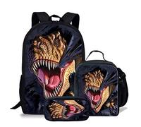 Set di 3 zaini con dinosauri 3D, borsa per il pranzo per bambini, per il rientro a scuola, zaino leggero per ragazzi e ragazze, 3 pezzi Multisaur-1, Taglia unica, Zaini Daypack