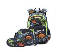 Set di 3 zaini con dinosauro per ragazzi con scatola per il pranzo, astuccio per libri scolastici, borsa per libri per bambini e ragazze, borsa per zaino da donna, Verde, Taglia unica, Zaini