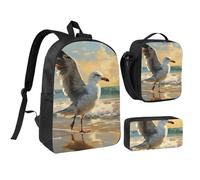 Set di 3 zaini con disegno di gabbiano con custodia termica per il pranzo, borsa per laptop leggera da 17 pollici, borsa per il pranzo a tracolla e astuccio 3 in 1