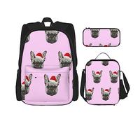 Set di 3 zaini con faccine di bulldog inglese, borsa a tracolla regolabile con astuccio portapranzo, Bulldog inglese Faces2, Taglia unica, Zaino daypack
