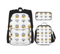 Set di 3 zaini con faccine di bulldog inglese, borsa a tracolla regolabile con astuccio portapranzo, Emoticon e Wifi, Taglia unica, Zaini Daypack