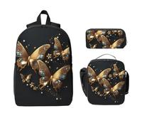 Set di 3 zaini con farfalla e animali dorati, per ragazze e ragazzi, con borsa per il pranzo, astuccio per la scuola, borsa termica per il pranzo, regali per donne e uomini