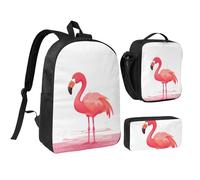 Set di 3 zaini con fenicottero in stile cartone animato con astuccio termico per portapranzo, borsa leggera per laptop da 17 pollici, borsa per il pranzo a tracolla e astuccio 3 in 1