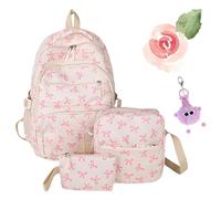 Set di 3 zaini con fiocco per ragazze, borsa da scuola estetica di grande capacità, in nylon Kawaii preppy borse per la scuola per adolescenti, primaria, secondaria e università, rosa, L