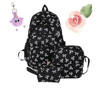 Set di 3 zaini con fiocco per ragazze, borsa da scuola estetica di grande capacità, in nylon Kawaii preppy borse per la scuola per adolescenti, primaria, secondaria e università, bianco, L
