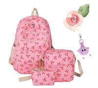 Set di 3 zaini con fiocco per ragazze, borsa da scuola estetica di grande capacità, in nylon Kawaii preppy borse per la scuola per adolescenti, primaria, secondaria e università, Rosa, L
