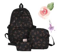 Set di 3 zaini con fiocco per ragazze, borsa da scuola estetica di grande capacità, in nylon Kawaii preppy borse per la scuola per adolescenti, primaria, secondaria e università, Nero , L