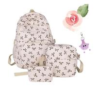 Set di 3 zaini con fiocco per ragazze, borsa da scuola estetica di grande capacità, in nylon Kawaii preppy borse per la scuola per adolescenti, primaria, secondaria e università, Marrone, L