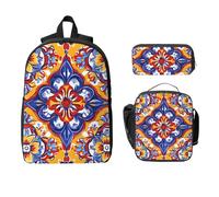 Set di 3 zaini con fiori mandala, per ragazze e ragazzi, con borsa per il pranzo, astuccio colorato astratto, 3 pezzi, borsa per la scuola, isolante, regalo per donne e uomini