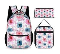 Set di 3 zaini con fiori per bambini, per ragazzi e adolescenti, con portapranzo termico, Tt-20, Taglia unica, Zaini Daypack